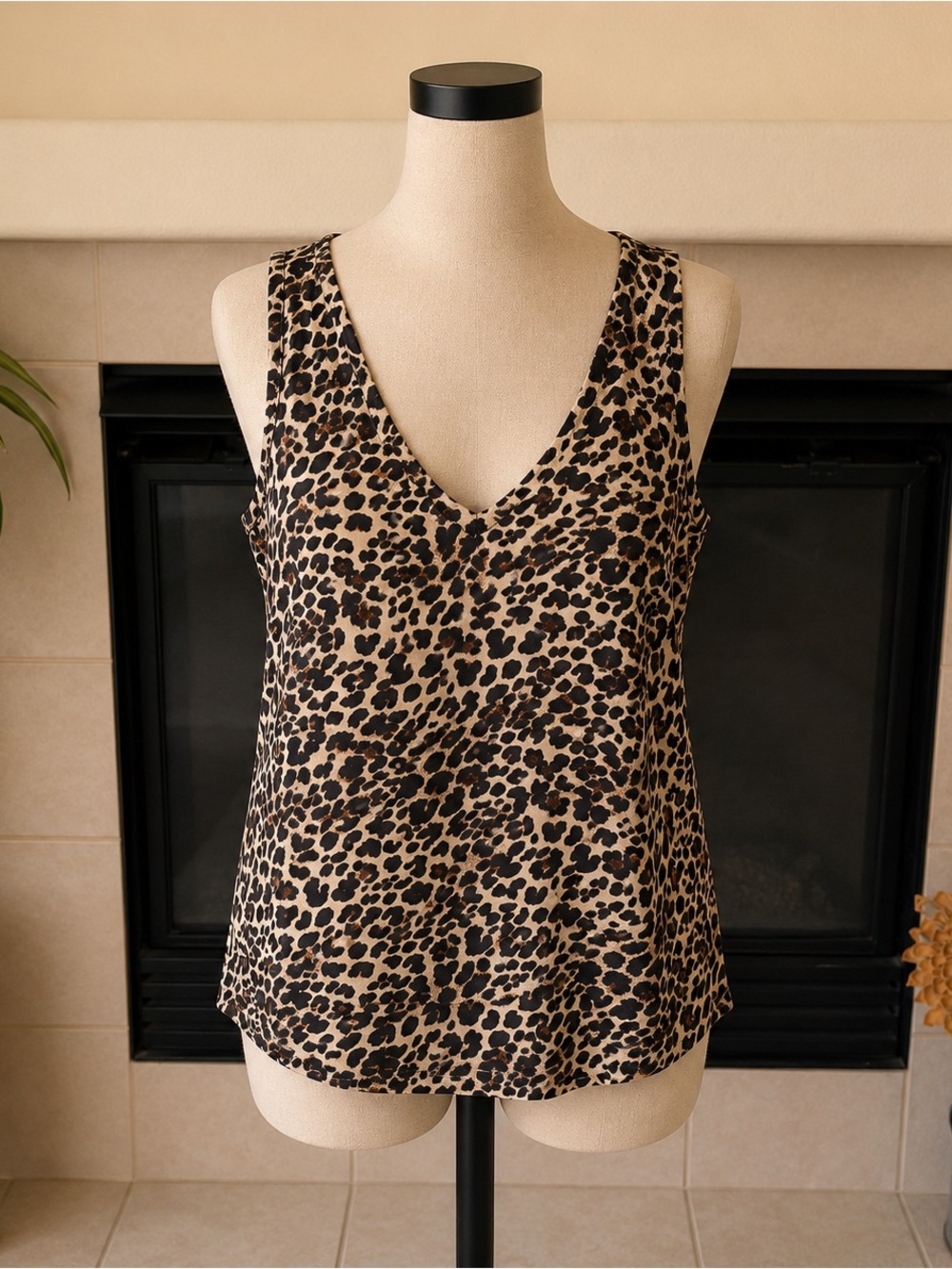 Zara Leopard Print V-Neck Camisole - Beige & Black
